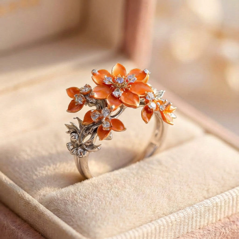 Elegant Orange Flower Ring