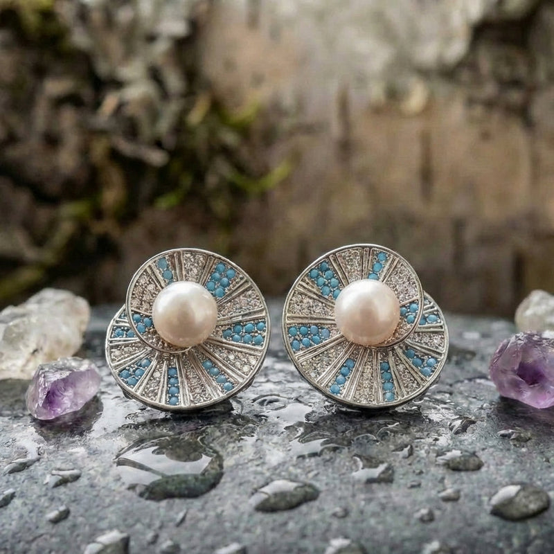 Elegant Pearl Blue Earrings