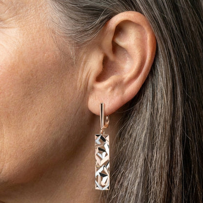 Elegant Rectangular Gold And Silver Earrings