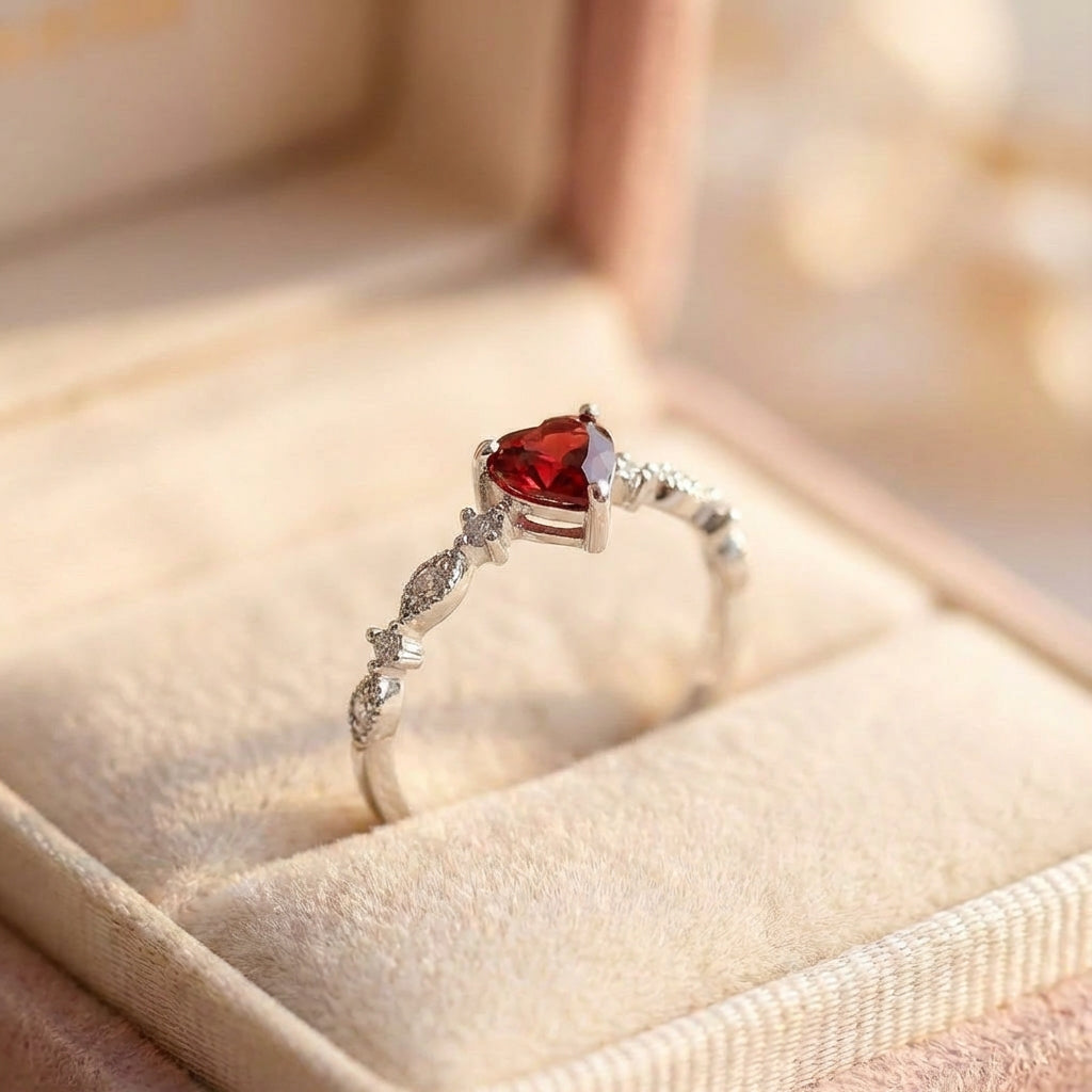 Elegant Red Heart Ring