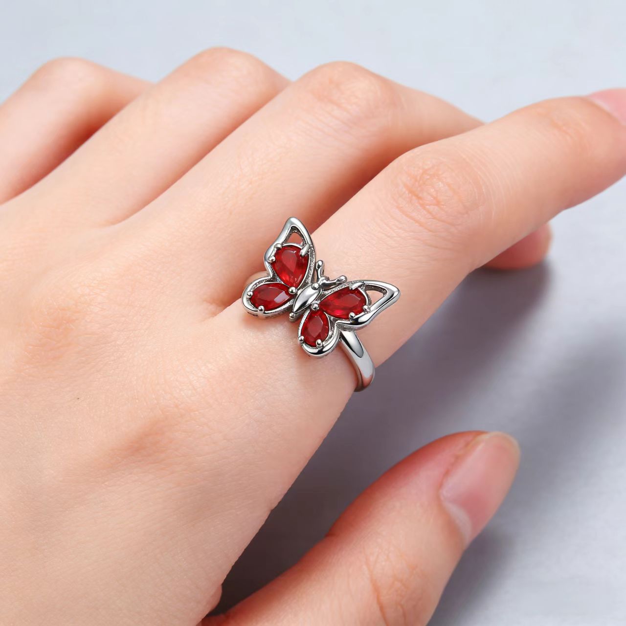 Elegant Ruby Butterfly Ring