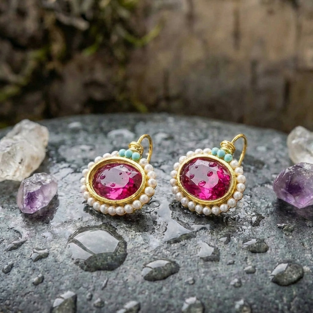 Elegant Ruby Pearl Earrings