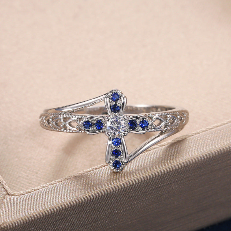 Elegant Sapphire Cross Ring