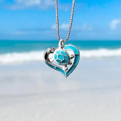 Elegant Sea Turtle Heart Necklace