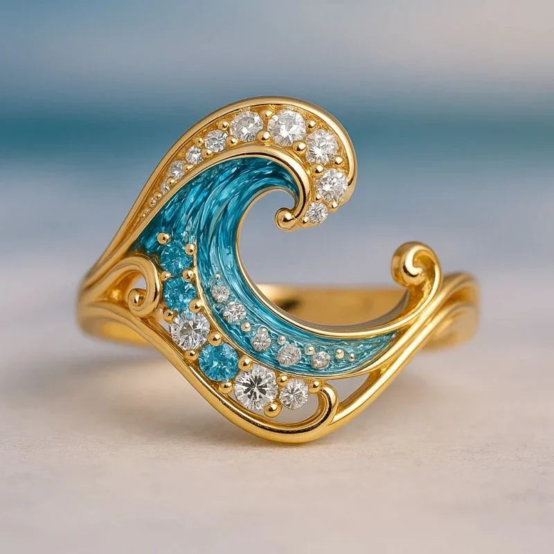 Elegant Wave Crystal Ring