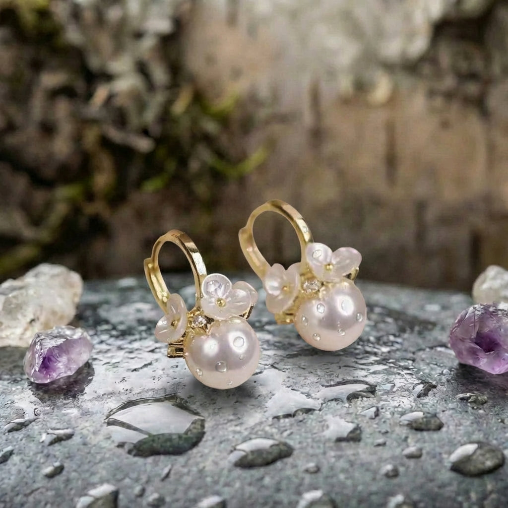Elegant White Flower Cluster Pearl Earrings
