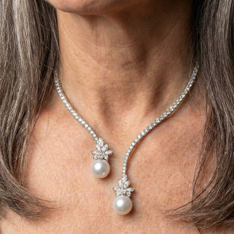 Shiny Necklace With Pearls Made of Sterling Silver