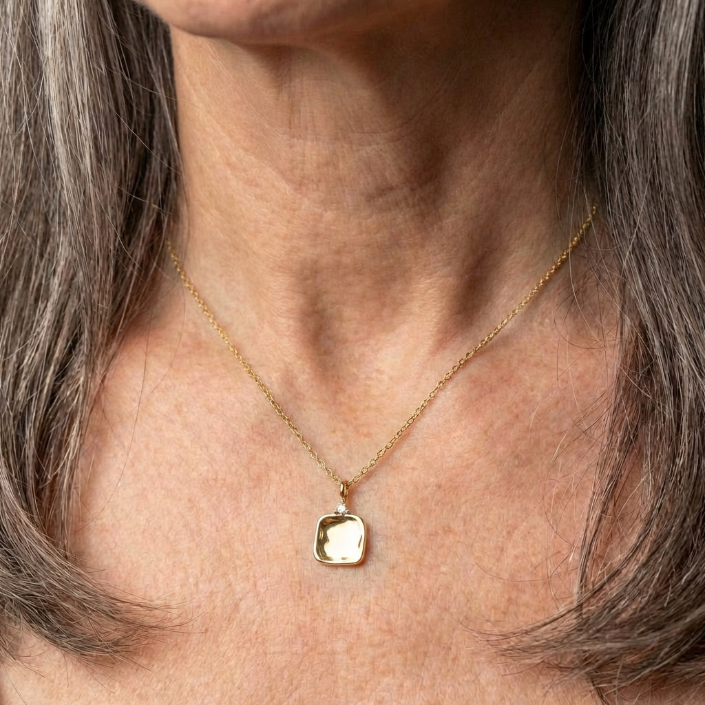 Elsa Hammered Square Pendant Necklace