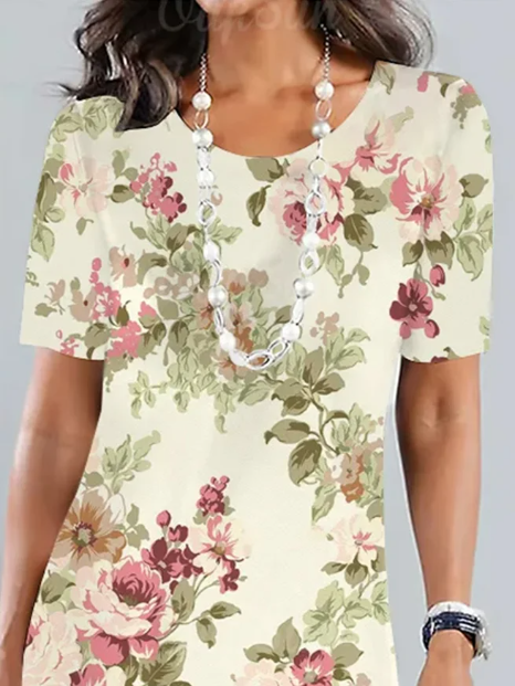 CD | Elegant vrac florale rochie midi pentru petrecere gradina cu decolteu rotund