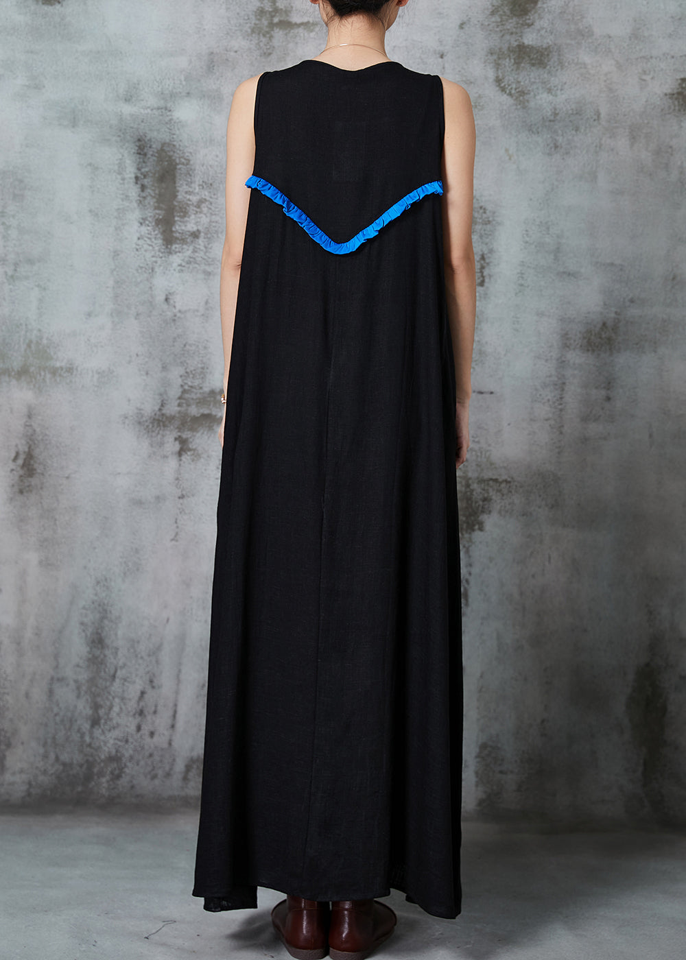 Style Black Embroidered Tasseled Cotton Holiday Dress Sleeveless