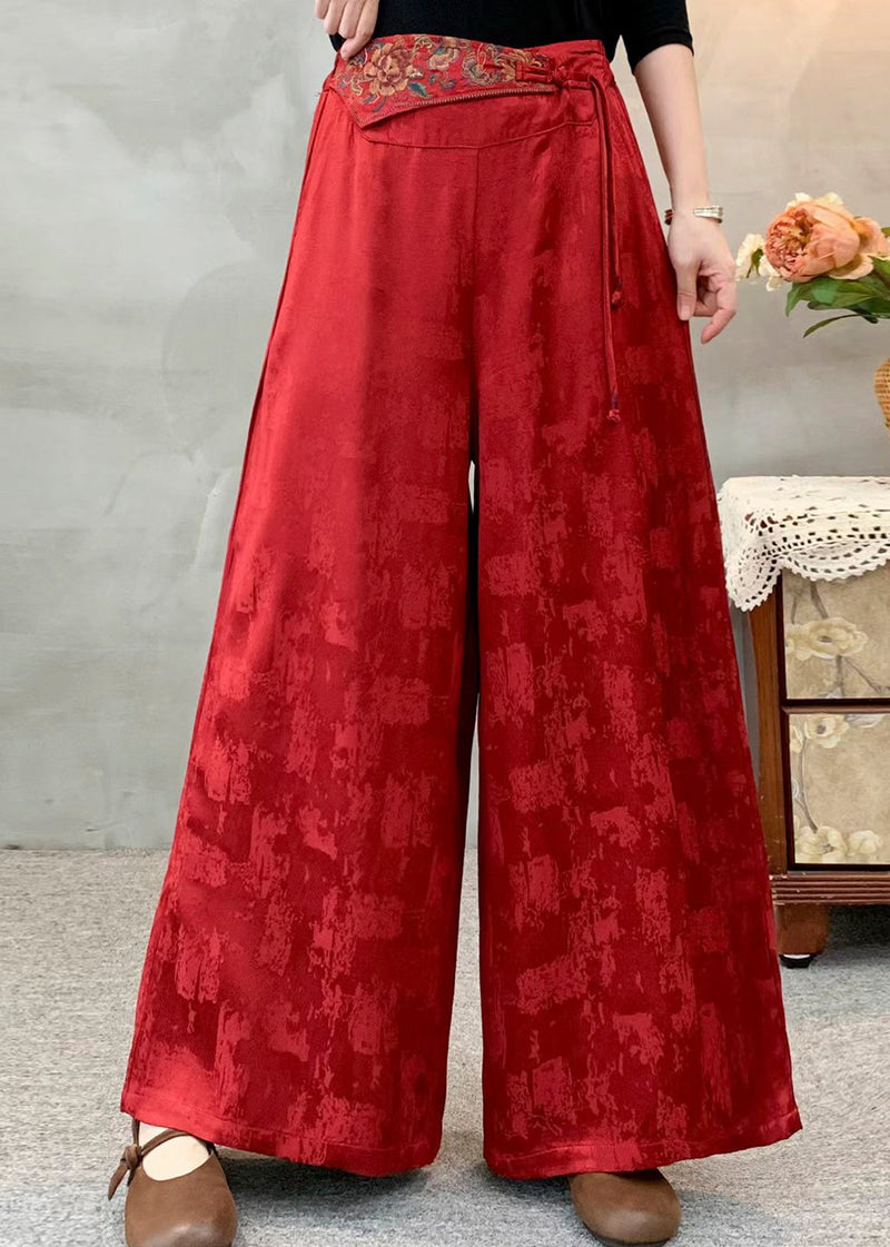 Style Red Embroidered Jacquard Silk Pants Spring
