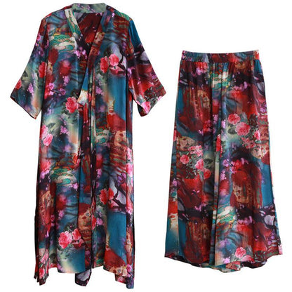 Style Suit Summer Novel Literary Print Loose Two-piece