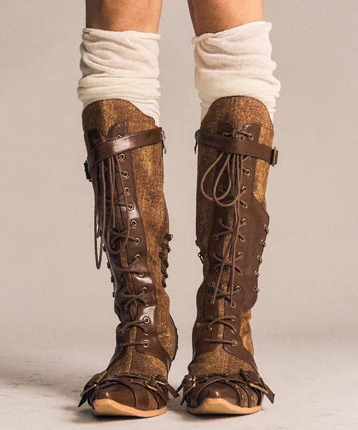 European and American New Brown Strap Zipper Western Cowboy Boots