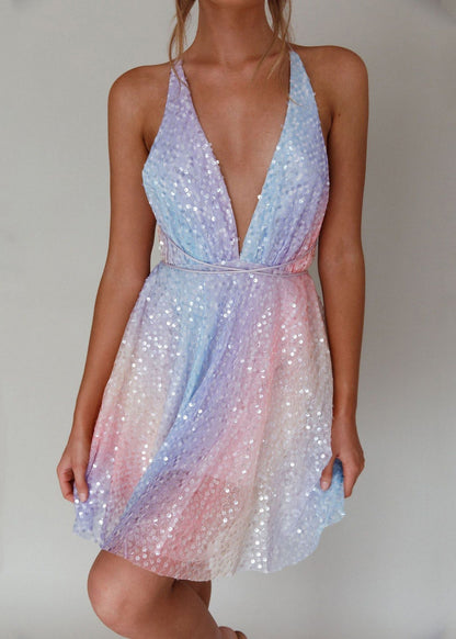 European and American Backless Suspender Sequin Dress