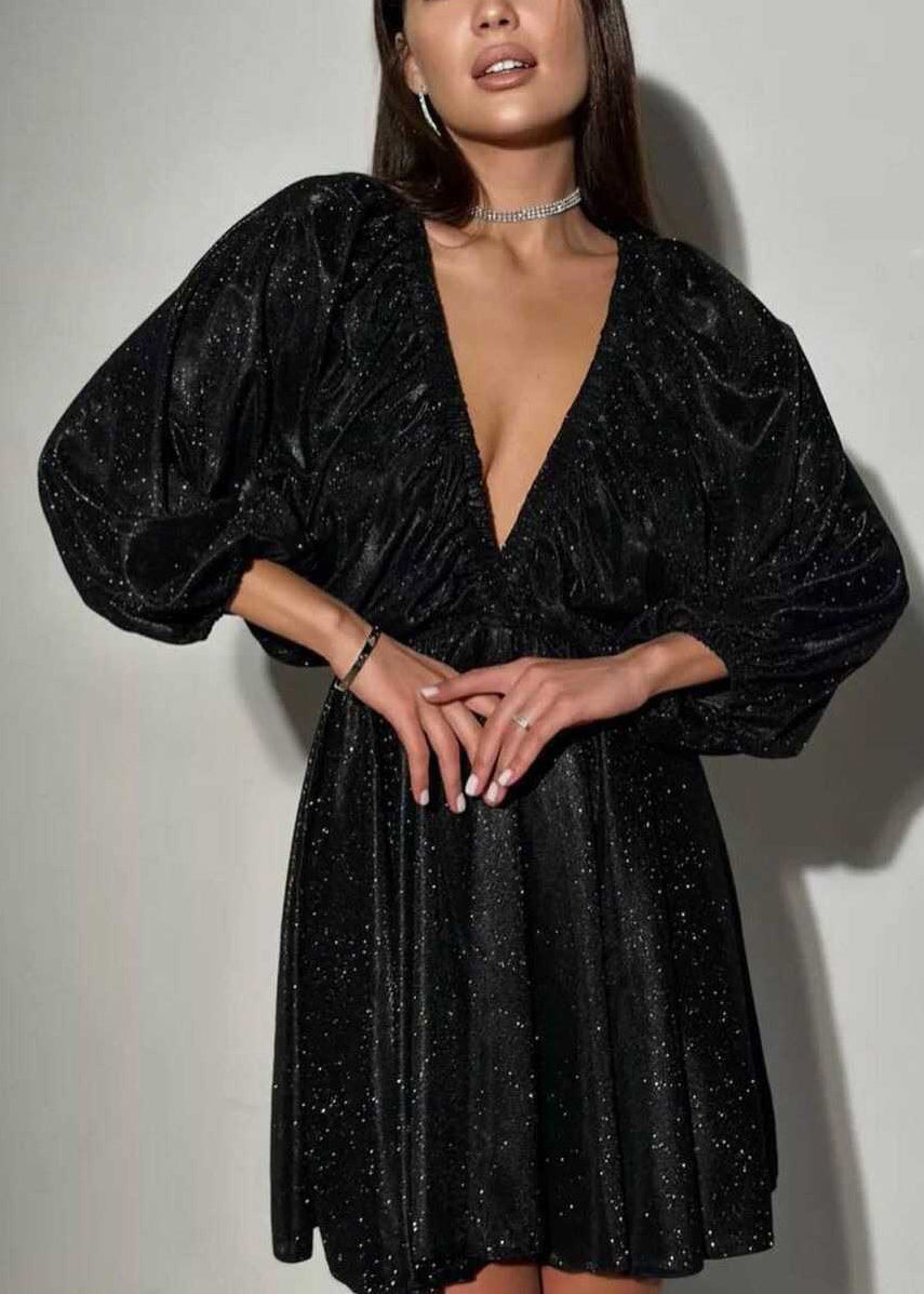 European and American Silver V Neck Party Dress