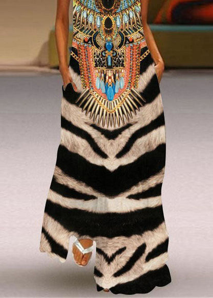 European Zebra Pattern V Neck Print Chiffon Dress Sleeveless