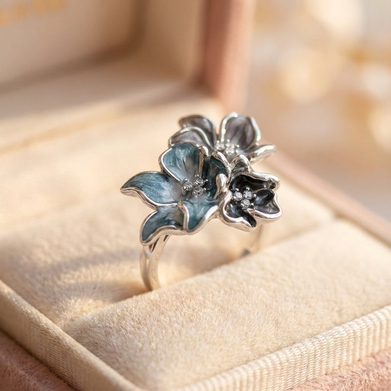 Exotic Flower Ring In 925 Sterling Silver