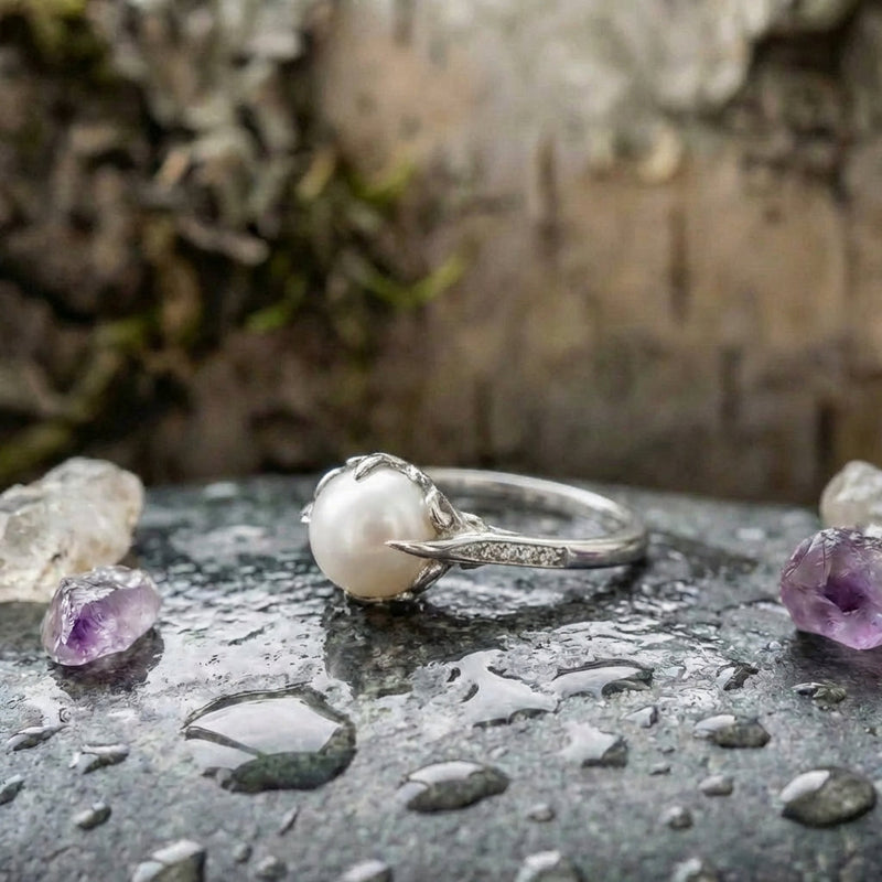 Exquisite Crystal Pearl Silver Ring
