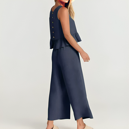 CD | Set elegant fără mâneci cu volane și pantaloni pentru femei