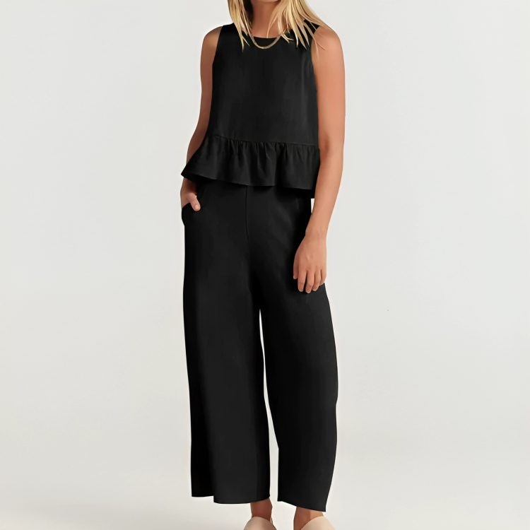 CD | Set elegant fără mâneci cu volane și pantaloni pentru femei