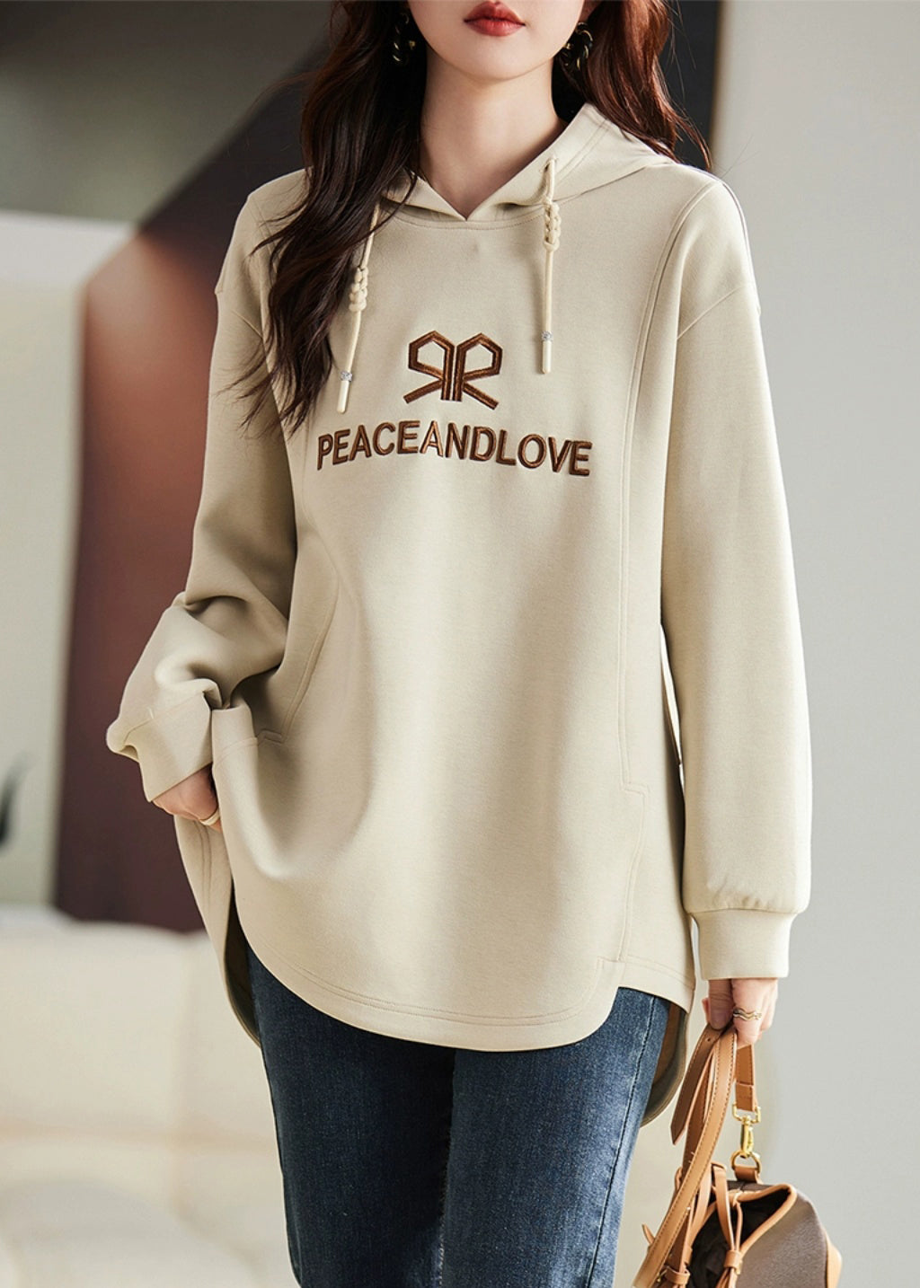 Apricot Embroidered Cotton Sweatshirts Top Spring
