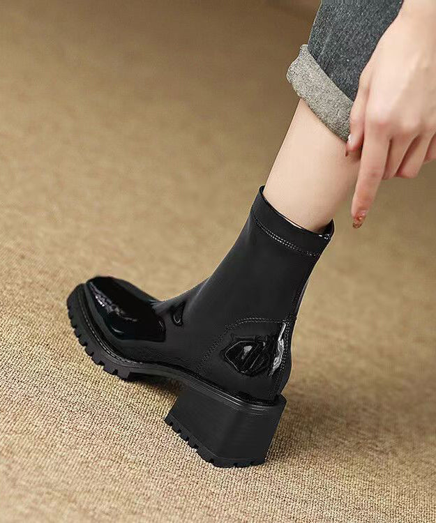 Army Green Zippered Chunky Heel Boots Sheepskin