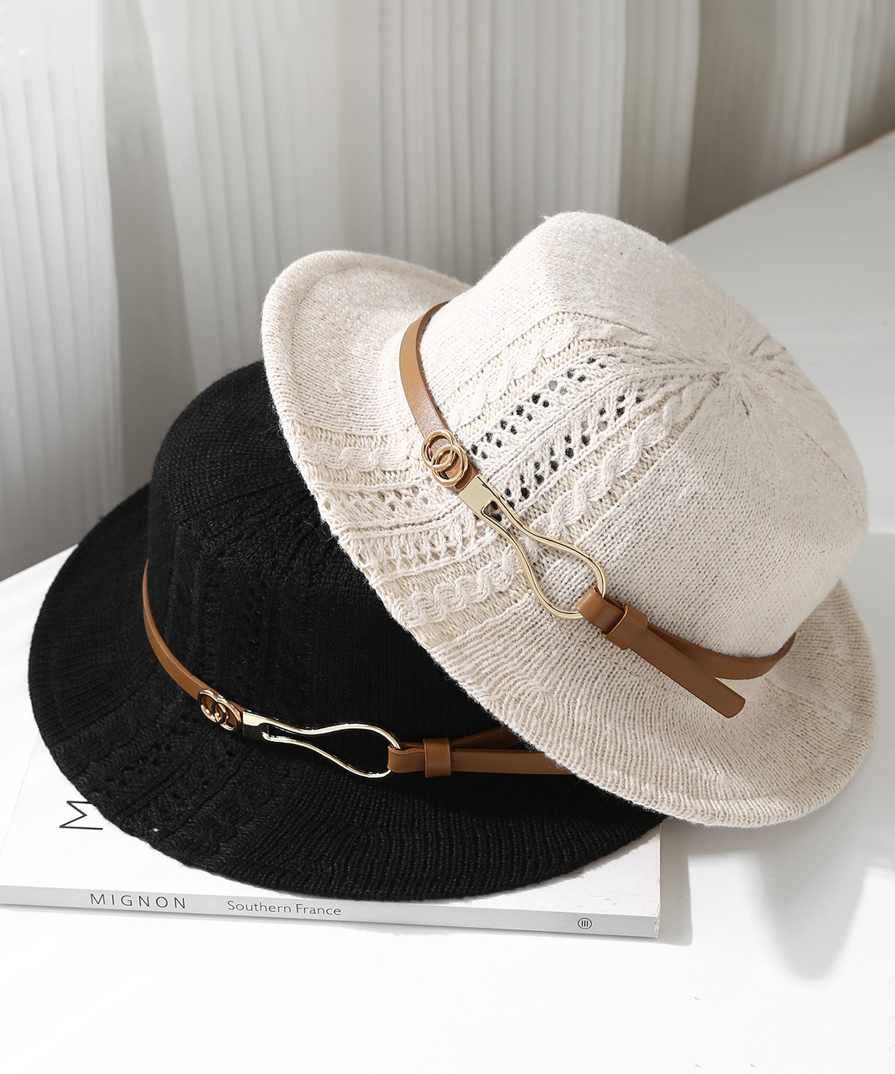 Beige Hollow Out Versatile Knit Cloche Hat