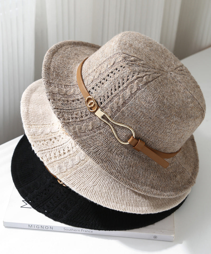 Beige Hollow Out Versatile Knit Cloche Hat