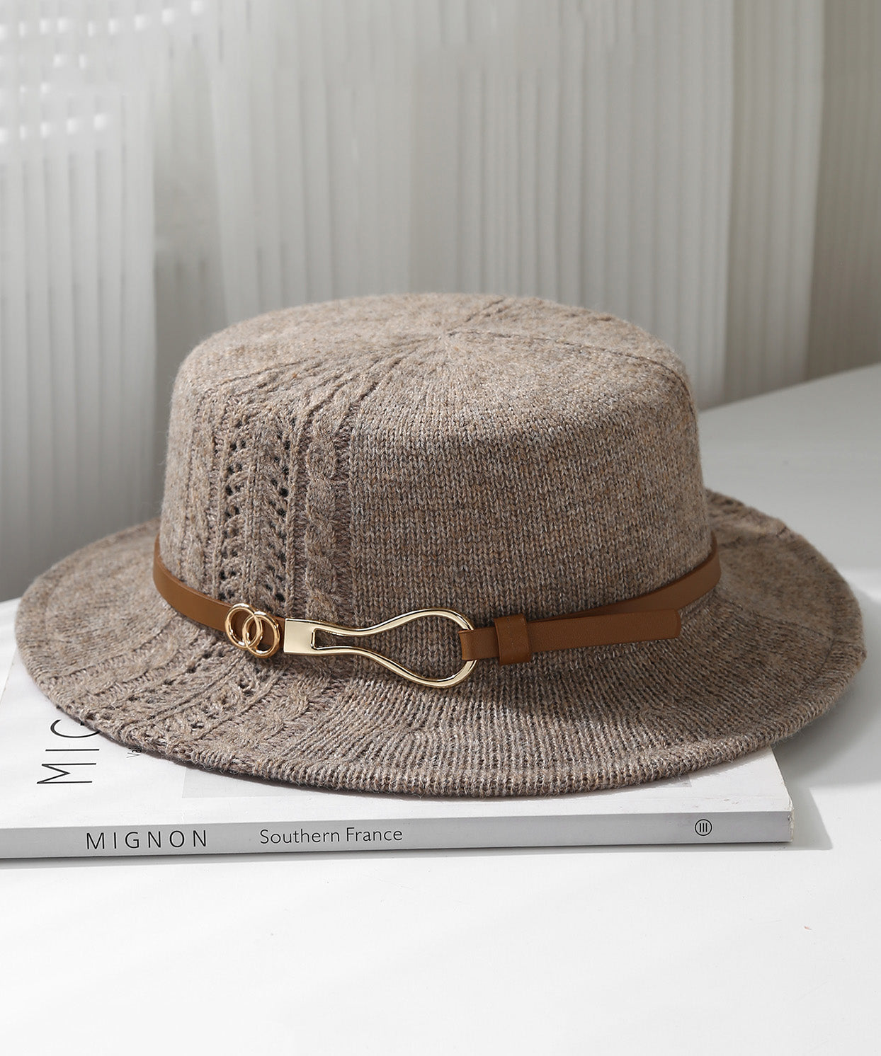 Beige Hollow Out Versatile Knit Cloche Hat