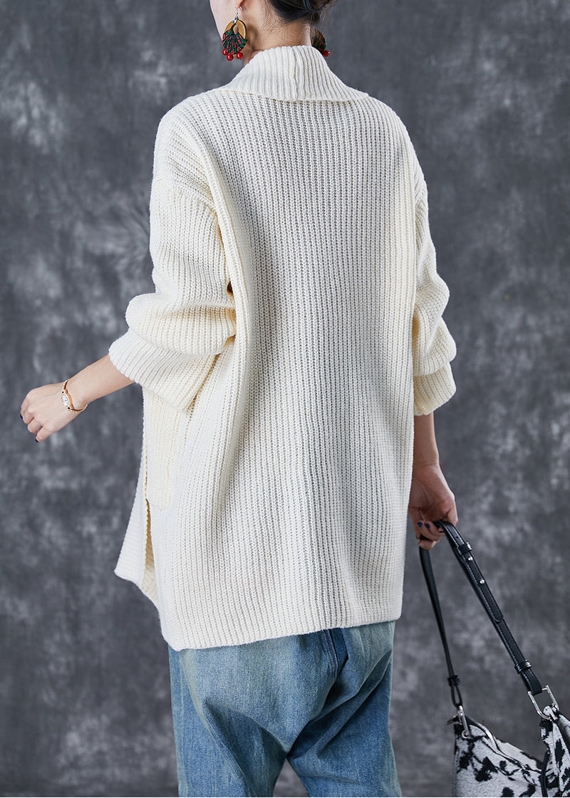 Beige Oversized Pockets Knit Cardigans Fall