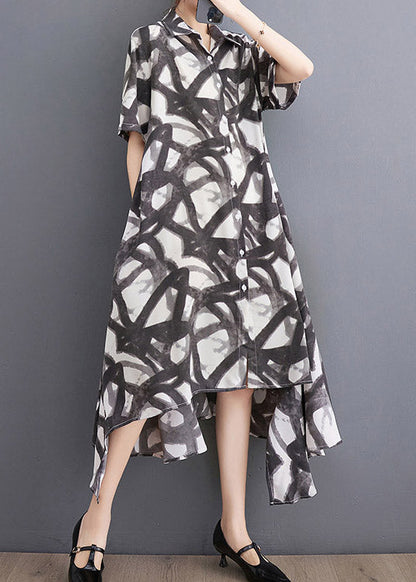 Black Print Asymmetrical Holiday Long Dress Summer
