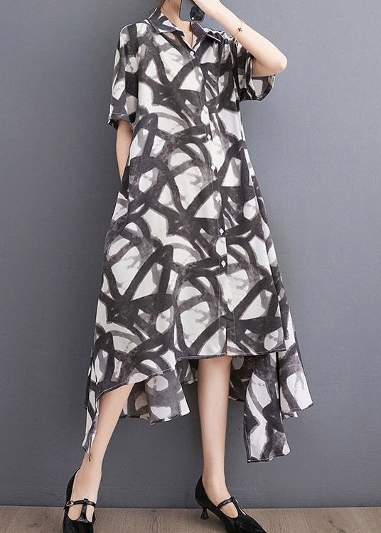 Black Print Asymmetrical Holiday Long Dress Summer