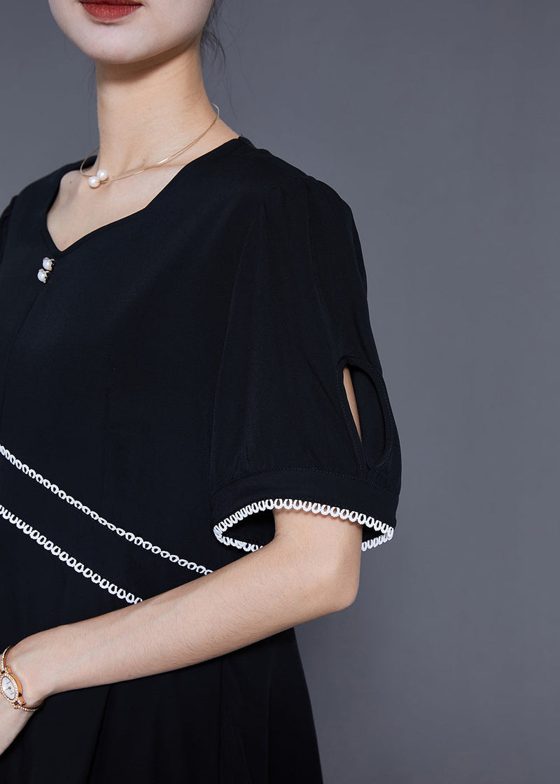 Black Slim Fit Patchwork Exra Large Hem Chiffon Blouse Tops Summer