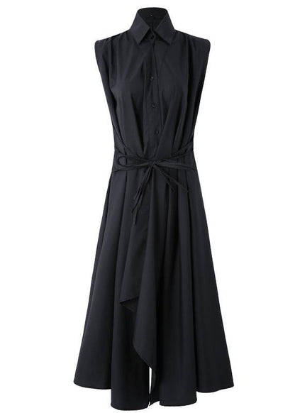 Black Asymmetrical Design Long Summer Chiffon Dress