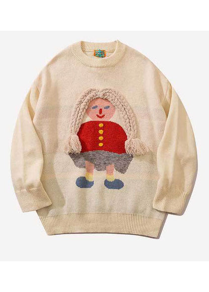 Black Retro Embroideried Fall Knit Sweaters
