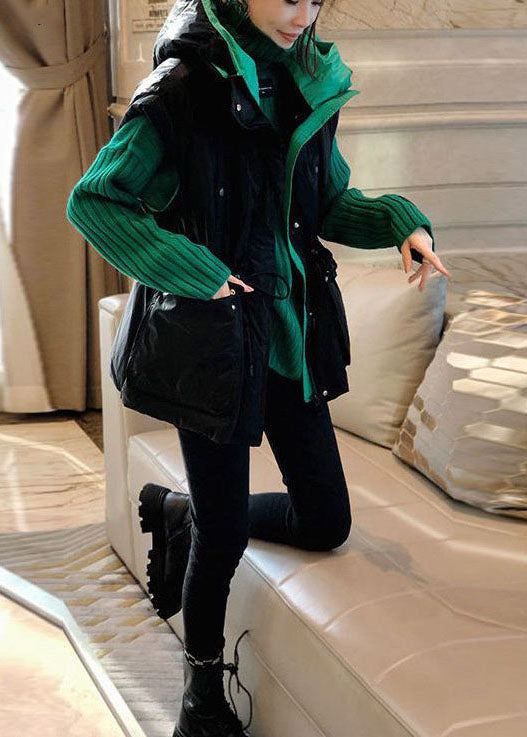 Blackish Green Turtle Neck Applique Thick Knit Pullover Winter