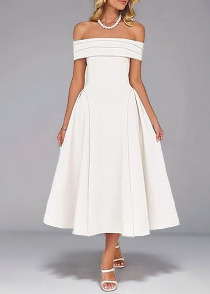 Blue Off Shoulder Slash Neck Wrinkled Dress Summer