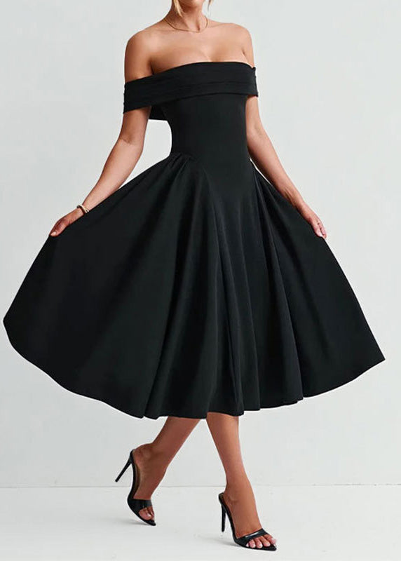 Blue Off Shoulder Slash Neck Wrinkled Dress Summer