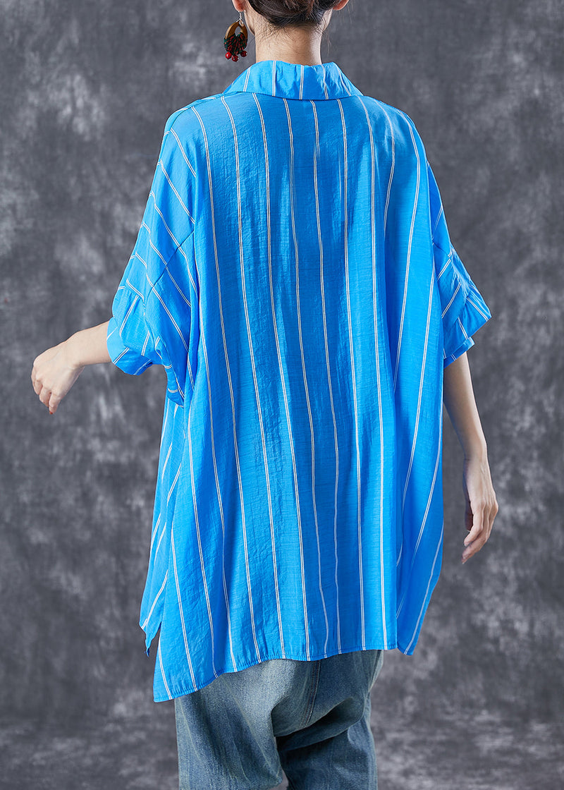 Blue Oversized Striped Cotton Shirt Tops Summer