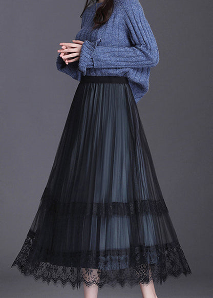 Blue Tulle Patchwork a Line Fall Wear on Both Sides Skirt