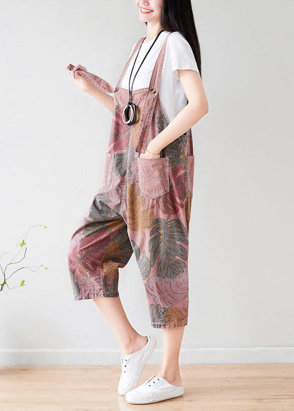 Brick Red Oversized Print Cotton Jumpsuit Spring