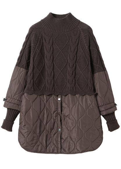 Chocolate Knit Patchwork Fine Cotton Filled Mid Dresses Spring