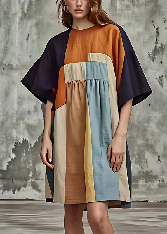 Colorblock Oversized Patchwork Cotton Mid Dresses Summer