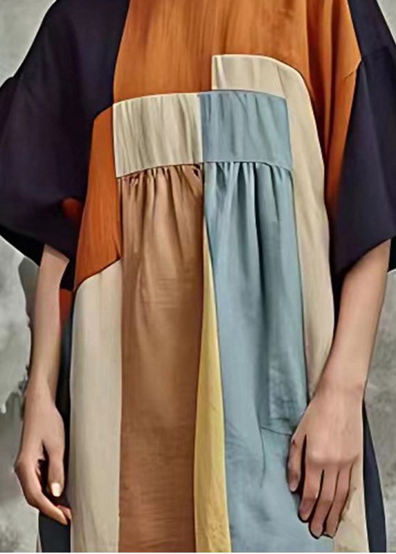 Colorblock Oversized Patchwork Cotton Mid Dresses Summer