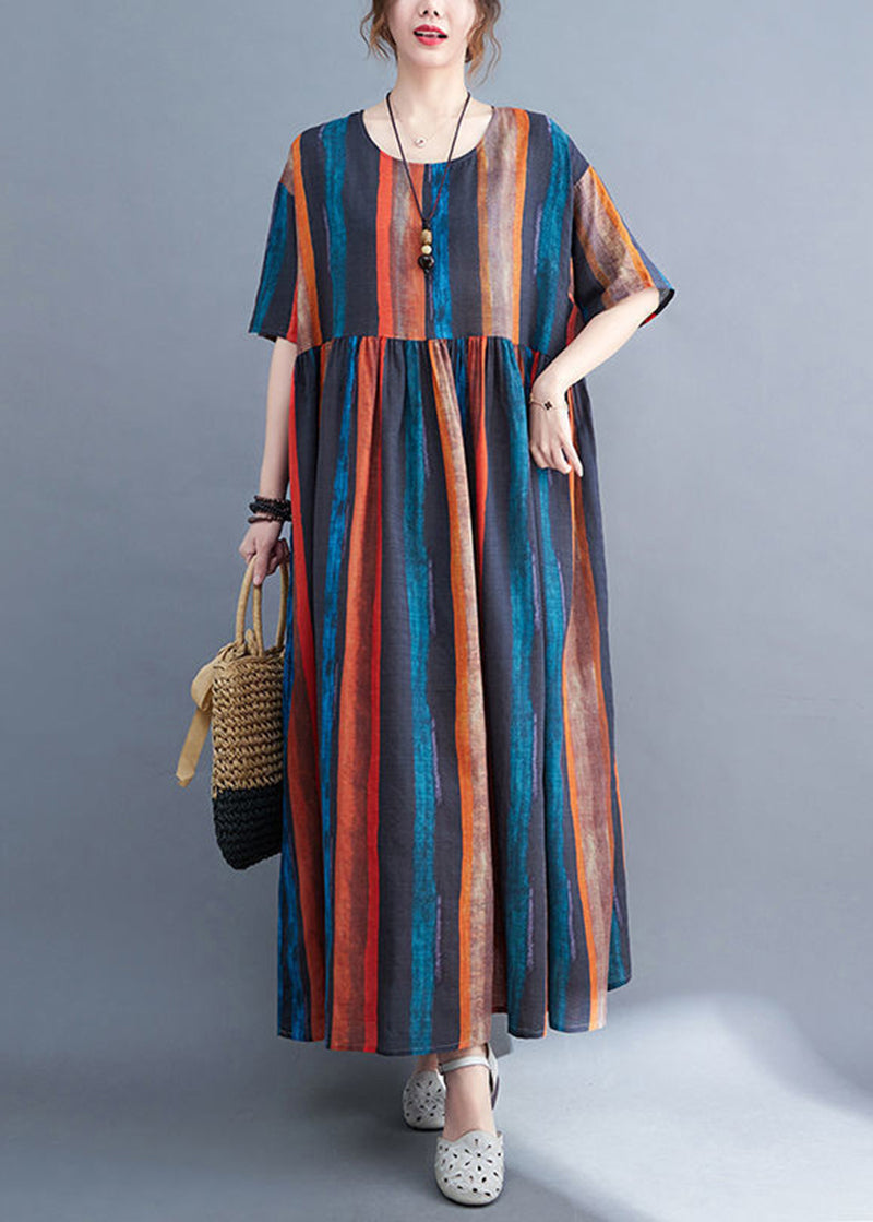 Colorblock Oversized Striped Linen Dresses Summer