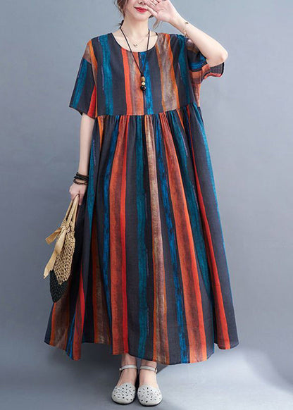 Colorblock Oversized Striped Linen Dresses Summer