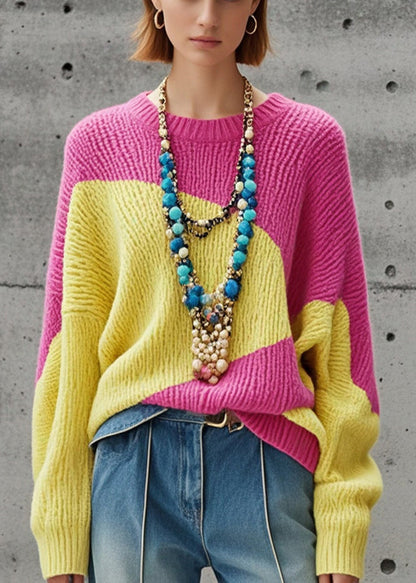 Colorblock Oversized Warm Knitted Tops Fall