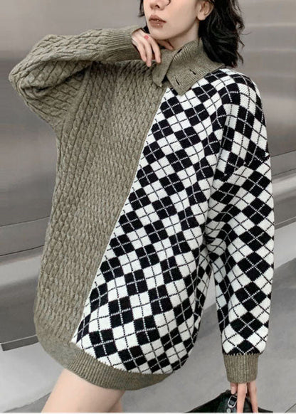 Colorblock Turtle Neck Patchwork Cable Knit Sweater Tops Winter