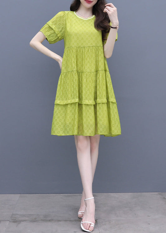 Fluorescent Green O-neck Graphic Patchwork Mid Dress Summer