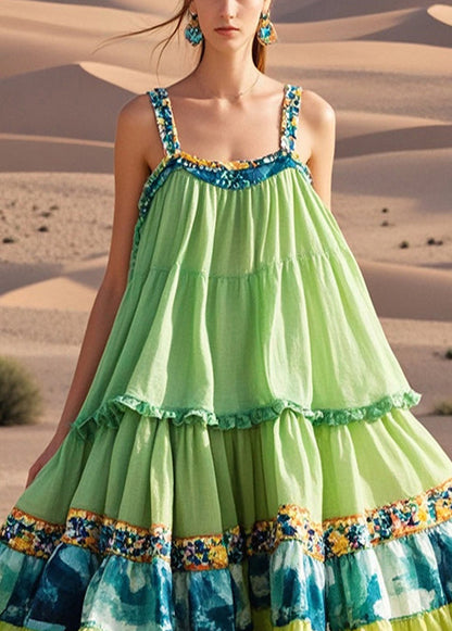 Green Oversized Print Exra Large Hem Cotton Sundress Summer